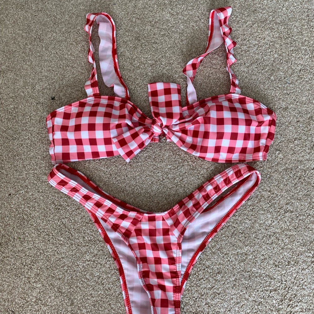 Gingham red, pink, white bikini set